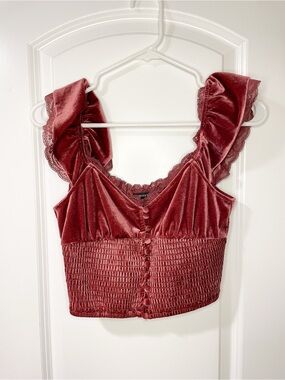 Forever 21 Pink Velvet Lace Smock Crop Top